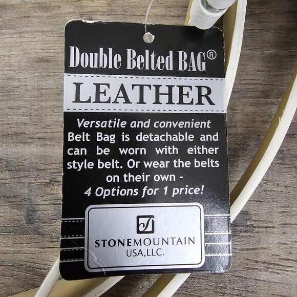 Stone Mountain Double Belted Fanny Bag New White Leather Wristlet Belt Set - Picture 6 of 9